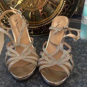Nina Glittering Silver Strappy Heels